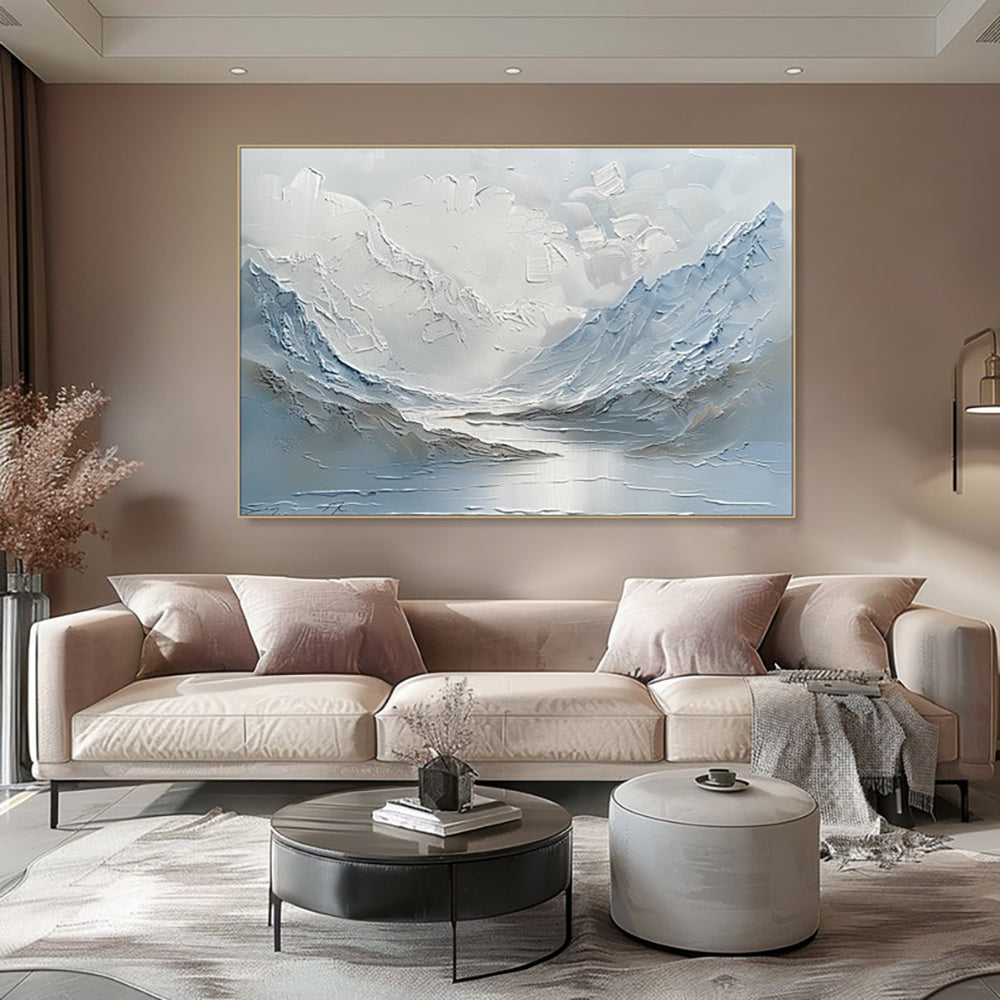 Blue And White Mountain And Lake Scenery Oil Painting
