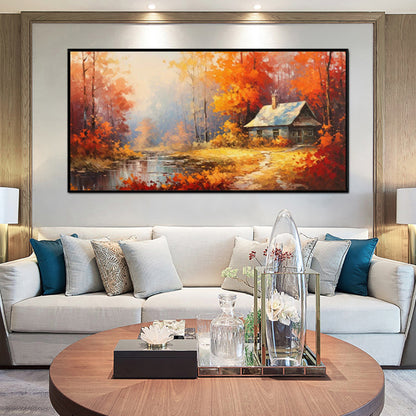 Reddish Orange Rural Landscape Oil Painting