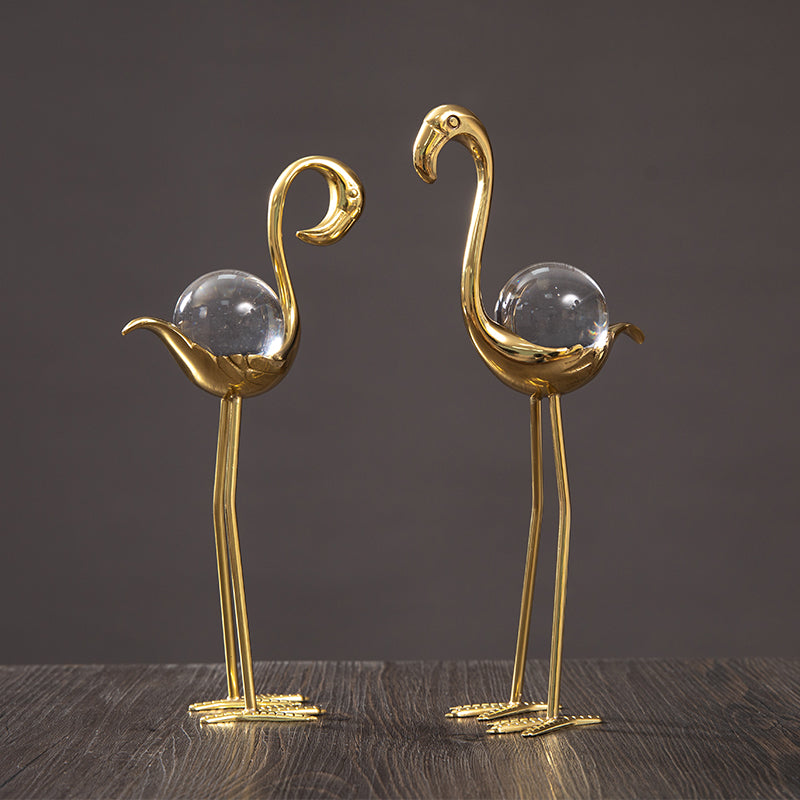 Gold Flamingo Crystal Ball Decoration