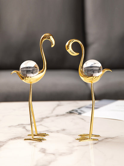 Gold Flamingo Crystal Ball Decoration