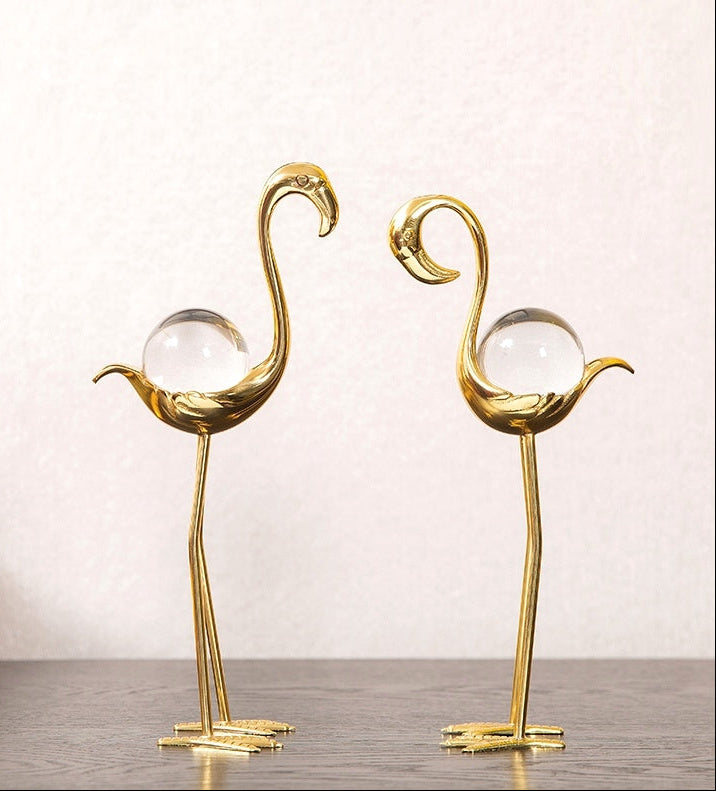 Gold Flamingo Crystal Ball Decoration