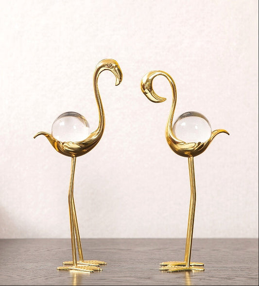 Gold Flamingo Crystal Ball Decoration
