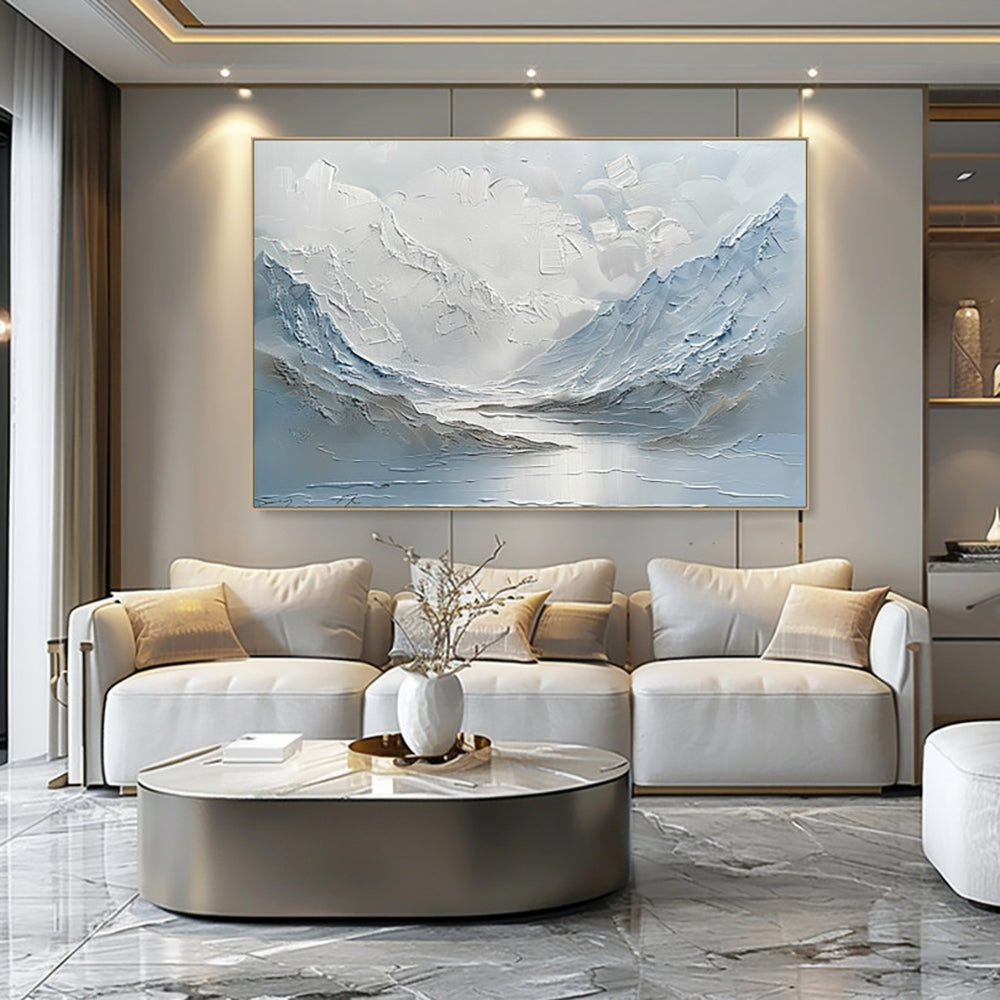 Blue And White Mountain And Lake Scenery Oil Painting