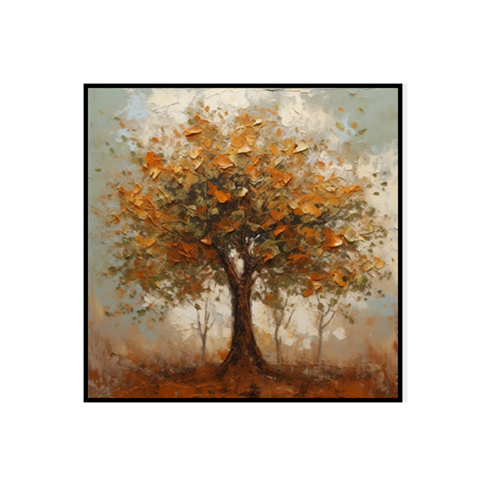 Orange Autumn Trees Abstract Oil Painting