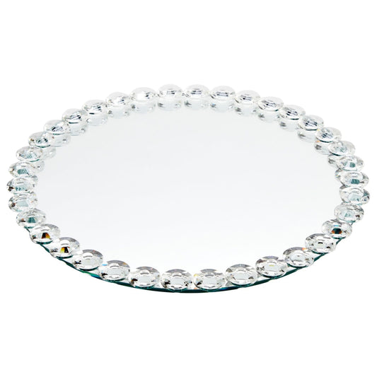 Crystal Bead Round Mirror Tray