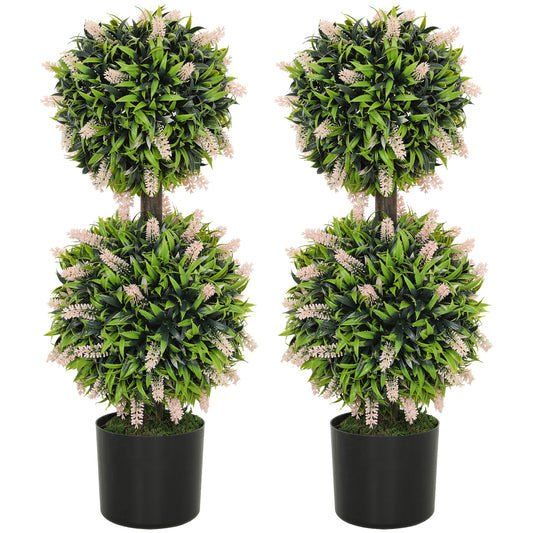 Set Of 2 Decorative Lavender Ball Trees