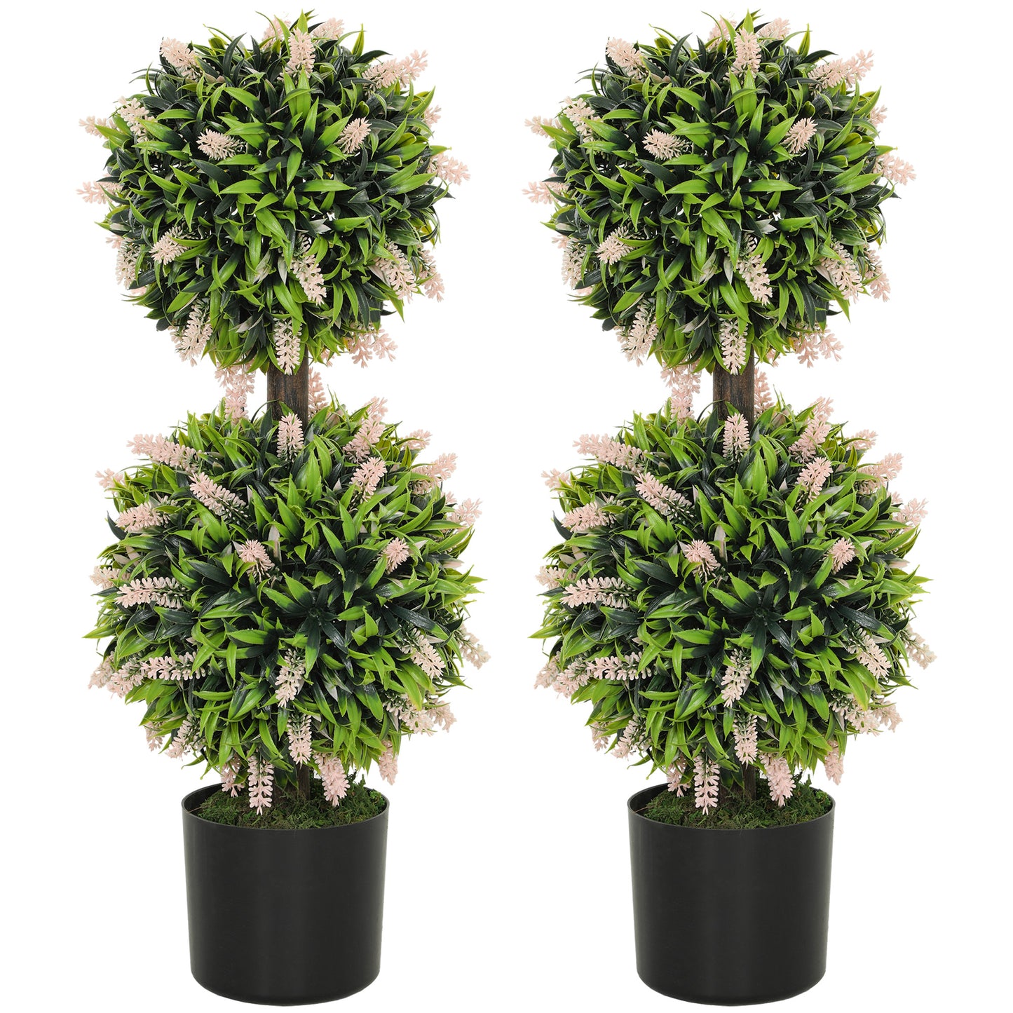 Set Of 2 Decorative Lavender Ball Trees