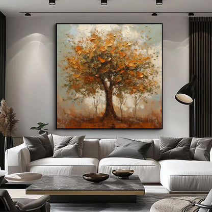 Orange Autumn Trees Abstract Oil Painting