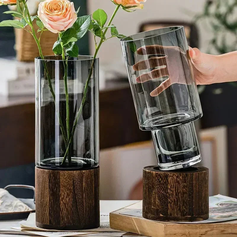 Wood And Glass decorative Vase