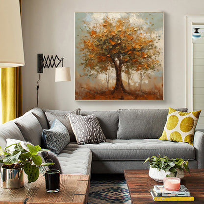 Orange Autumn Trees Abstract Oil Painting