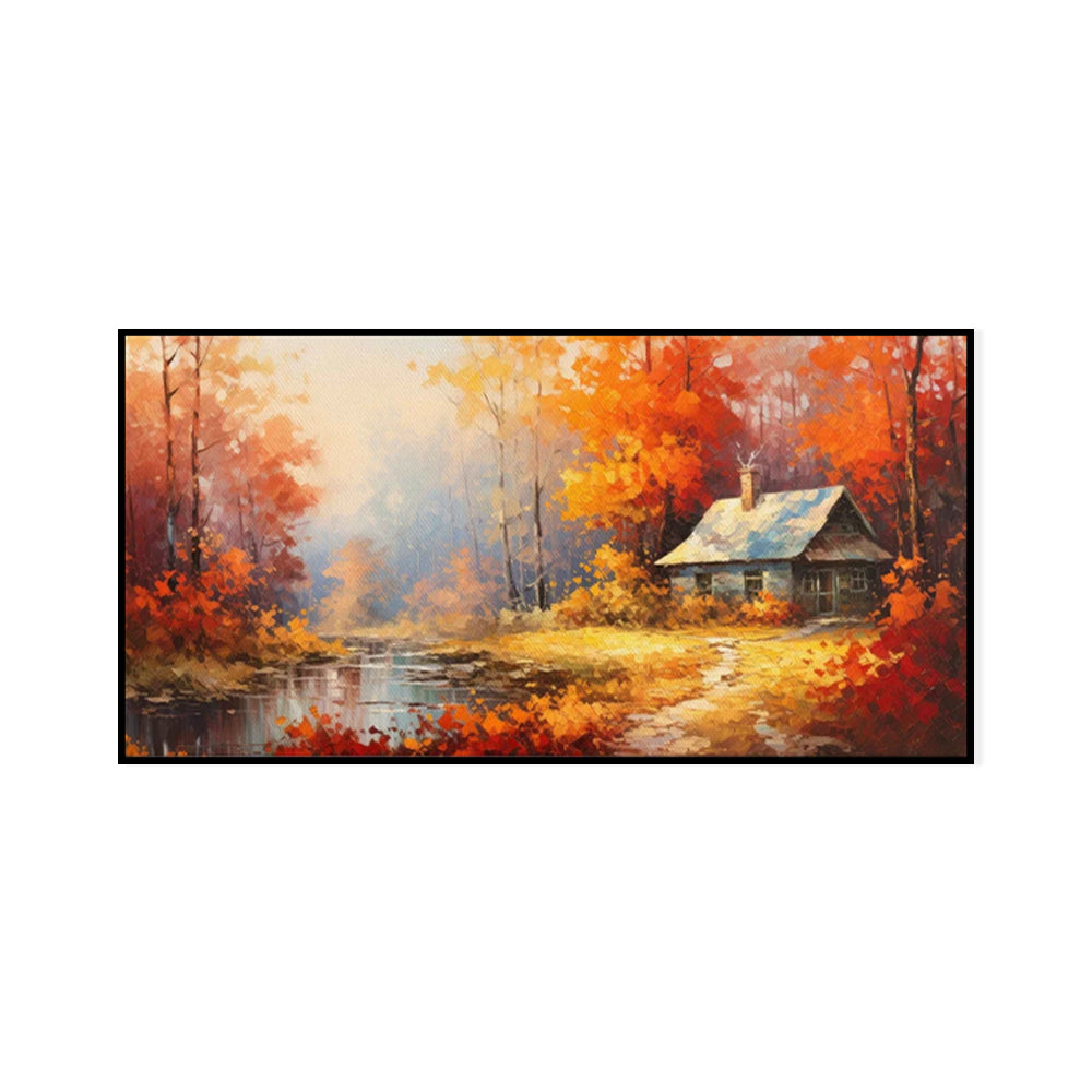 Reddish Orange Rural Landscape Oil Painting
