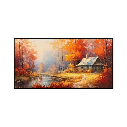 Reddish Orange Rural Landscape Oil Painting
